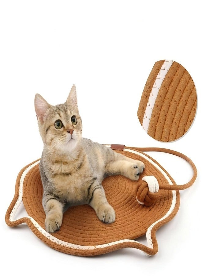 VISUAL ARREST Natural Cotton Rope Cat Scratcher Mat Hand-Woven Floor Wall Scratching Pad for Indoor Cats Scratch Pad with Catnip Ball Round Cat Kitten Scratching Mat for Cat Claw Sharpening (Blue) - Image 1
